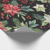 Moderne Elegante Donkere Bloemen Kerstmis Cadeaupapier (Hoek)