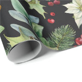 Moderne Elegante Donkere Bloemen Kerstmis Cadeaupapier (Rol Hoek)