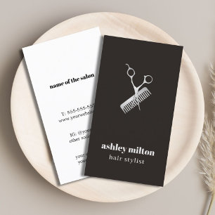 Moderne Elegante Donkere Faux Zilveren Schaarkam Visitekaartje