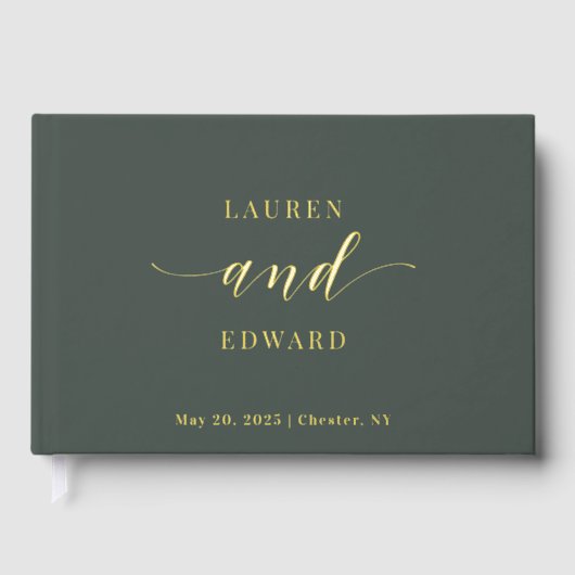 Moderne Elegante Donkere Wijze en Gouden Huwelijk Gastenboek (Voorkant)