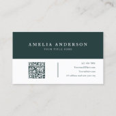 Moderne Elegante Donkergroene Initiële QR-code  Visitekaartje (Achterkant)