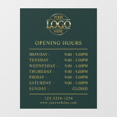 Moderne Elegante Donkergroene | Openingstijden Bed Raamsticker (Vel)