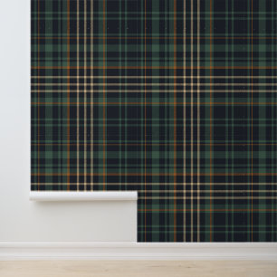 Moderne Elegante Donkergroene Plaid Behang