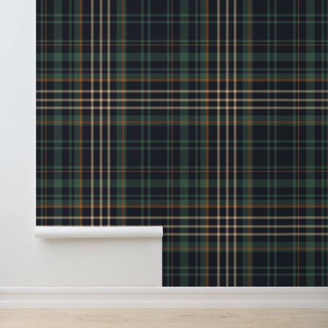 Moderne Elegante Donkergroene Plaid  Behang (Applicatie)