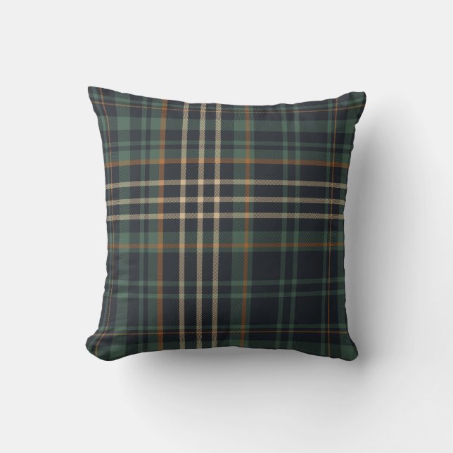 Moderne Elegante Donkergroene Plaid  Kussen (Voorkant)