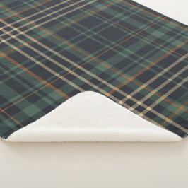 Moderne Elegante Donkergroene Plaid Sherpa Deken