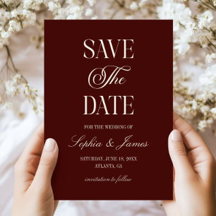 Moderne Elegante Donkerrode Ivoor Huwelijk Save The Date