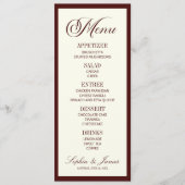 Moderne Elegante Donkerrode Trouwdag Menu (Voorkant)