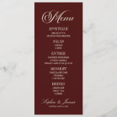 Moderne Elegante Donkerrode Trouwdag Menu (Voorkant)