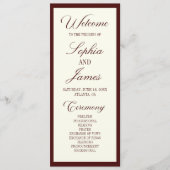 Moderne Elegante Donkerrode Trouwdag Programmakaart (Voorkant)