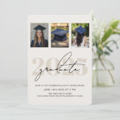 Moderne Elegante Drie foto Afstuderen Uitnodiging (Staand voorkant)