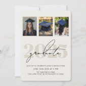 Moderne Elegante Drie foto Afstuderen Uitnodiging (Voorkant)