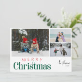 Moderne Elegante Drie Foto Collage Kerstmis Feestdagenkaart (Staand voorkant)