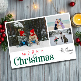 Moderne Elegante Drie Foto Collage Kerstmis Feestdagenkaart