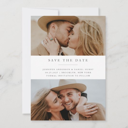 Moderne Elegante drie Foto Save the Date (Voorkant)