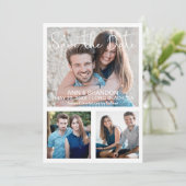 Moderne elegante drie foto's handgeschreven bruilo save the date (Staand voorkant)