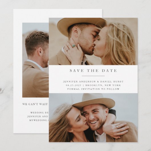 Moderne Elegante drie Foto's Save the Date (Voorkant / Achterkant)