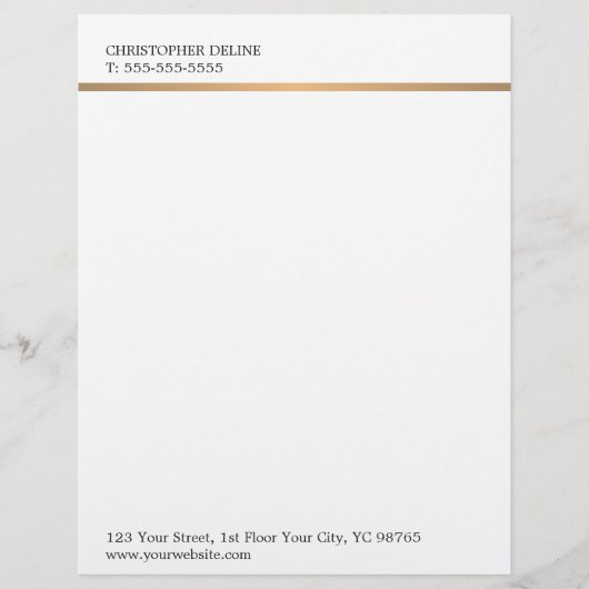 Moderne Elegante Duidelijke Witte Faux Koperlijn Briefhoofd (Voorkant)