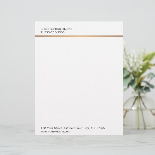 Moderne Elegante Duidelijke Witte Faux Koperlijn Briefhoofd (Staand voorkant)