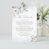 Moderne Elegante Dusty Blue Floral Wedding Details Informatiekaartje (Staand voorkant)