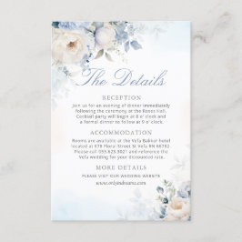 Moderne Elegante Dusty Blue Floral Wedding Details Informatiekaartje