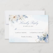 Moderne Elegante Dusty Blue Floral Wedding RSVP Ka (Voorkant)
