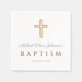 Moderne Elegante Dusty Blue Script Boy Doop Servet (Voorkant)