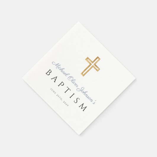 Moderne Elegante Dusty Blue Script Boy Doop Servet (Hoek)