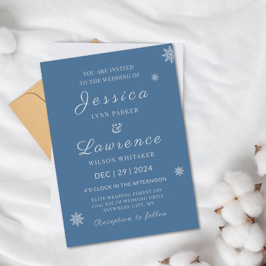 Moderne Elegante Dusty Blue Silver Winter Wedding Kaart