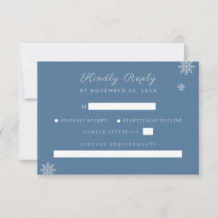 Moderne Elegante Dusty Blue Silver Winter Wedding RSVP Kaartje