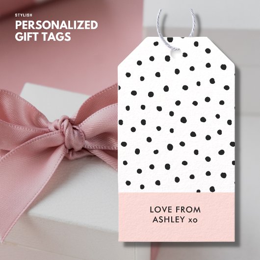 Moderne Elegante Eenvoudige Blush Roze Polka Dot Cadeaulabel