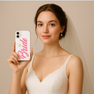 Moderne Elegante Eenvoudige Bruid Glitter Roze Dia iPhone 16 Hoesje