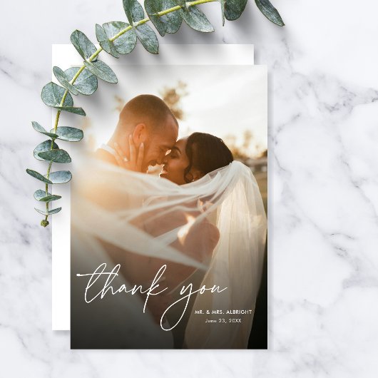 Moderne Elegante Eenvoudige Chic 2 Foto's Huwelijk Bedankkaart