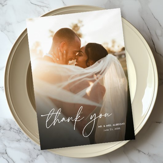 Moderne Elegante Eenvoudige Chic 2 Foto's Huwelijk Bedankkaart