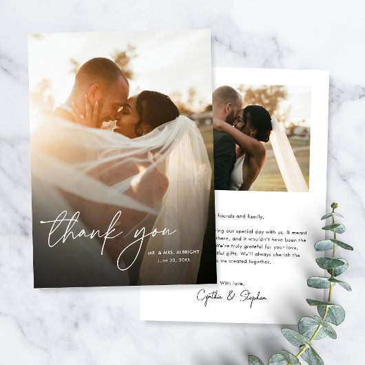 Moderne Elegante Eenvoudige Chic 2 Foto's Huwelijk Bedankkaart
