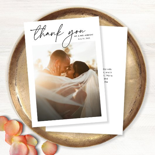 Moderne Elegante Eenvoudige Chic Script Fotobruilo Bedankkaart