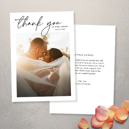 Moderne Elegante Eenvoudige Chic Script Fotobruilo Bedankkaart