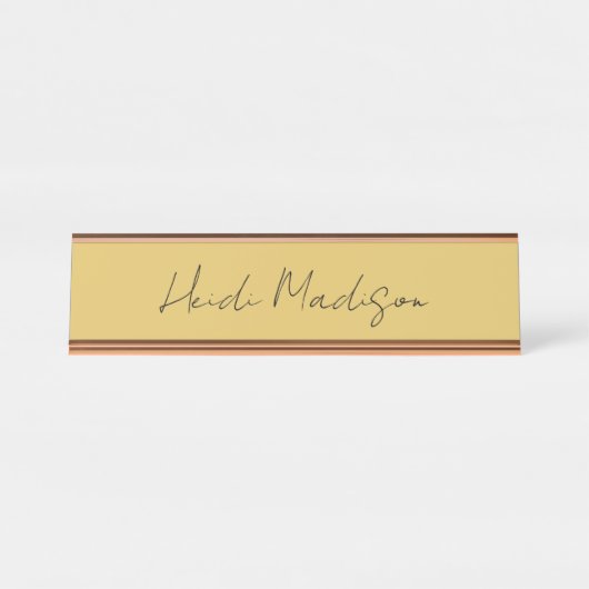 Moderne Elegante Eenvoudige Gouden Kleurencalligra Bureau Naambordje (Voorkant)