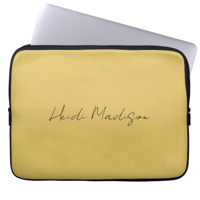 Moderne Elegante Eenvoudige Gouden Kleurencalligra Laptop Sleeve (Voorkant)