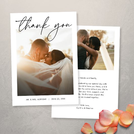 Moderne Elegante Eenvoudige Hand Geschreven Foto H Bedankkaart