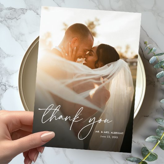 Moderne Elegante Eenvoudige Kalligrafie Fotobruilo Bedankkaart