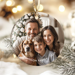 Moderne Elegante Eenvoudige Kerst Familie Foto Ron Keramisch Ornament