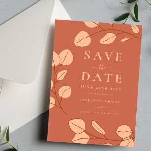 Moderne Elegante Eenvoudige Leaf Peach Wedding Save The Date