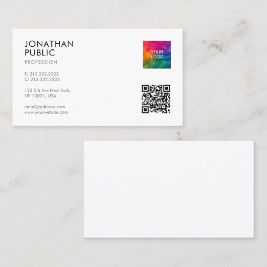 Moderne Elegante Eenvoudige Logo QR Code Professio Visitekaartje (Voorkant / Achterkant)