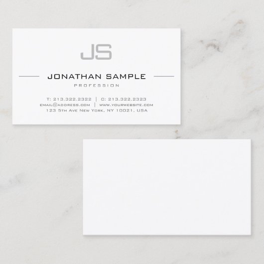 Moderne, elegante, eenvoudige monogram visitekaartje (Voorkant / Achterkant)