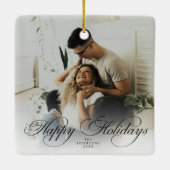 Moderne Elegante Eenvoudige Prettig Kerst Script F Keramisch Ornament (Achterkant)