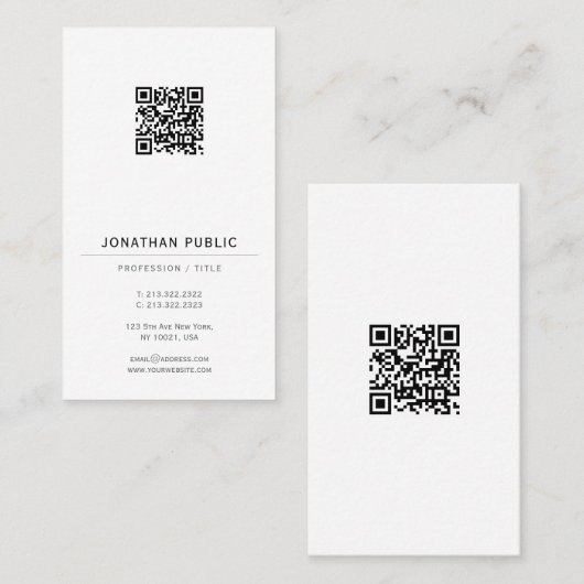 Moderne Elegante Eenvoudige QR-code Template Verti Visitekaartje (Voorkant / Achterkant)