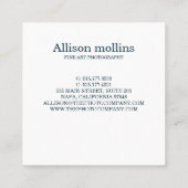 Moderne Elegante Eenvoudige & Schone Fotografie Vierkante Visitekaartje (Achterkant)