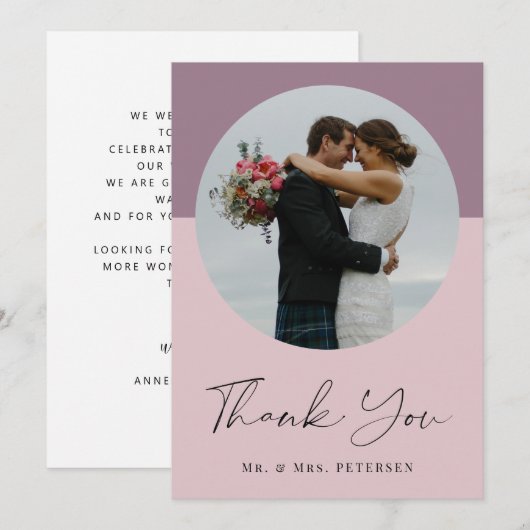 Moderne elegante, eenvoudige scriptfotobruiloft bedankkaart (Voorkant / Achterkant)