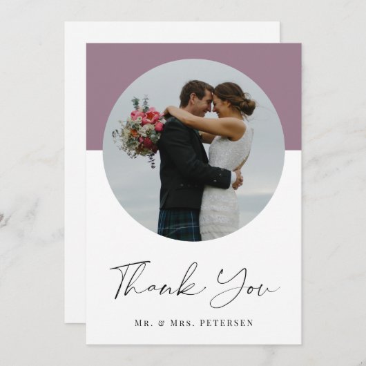 Moderne elegante, eenvoudige scriptfotobruiloft bedankkaart (Voorkant / Achterkant)